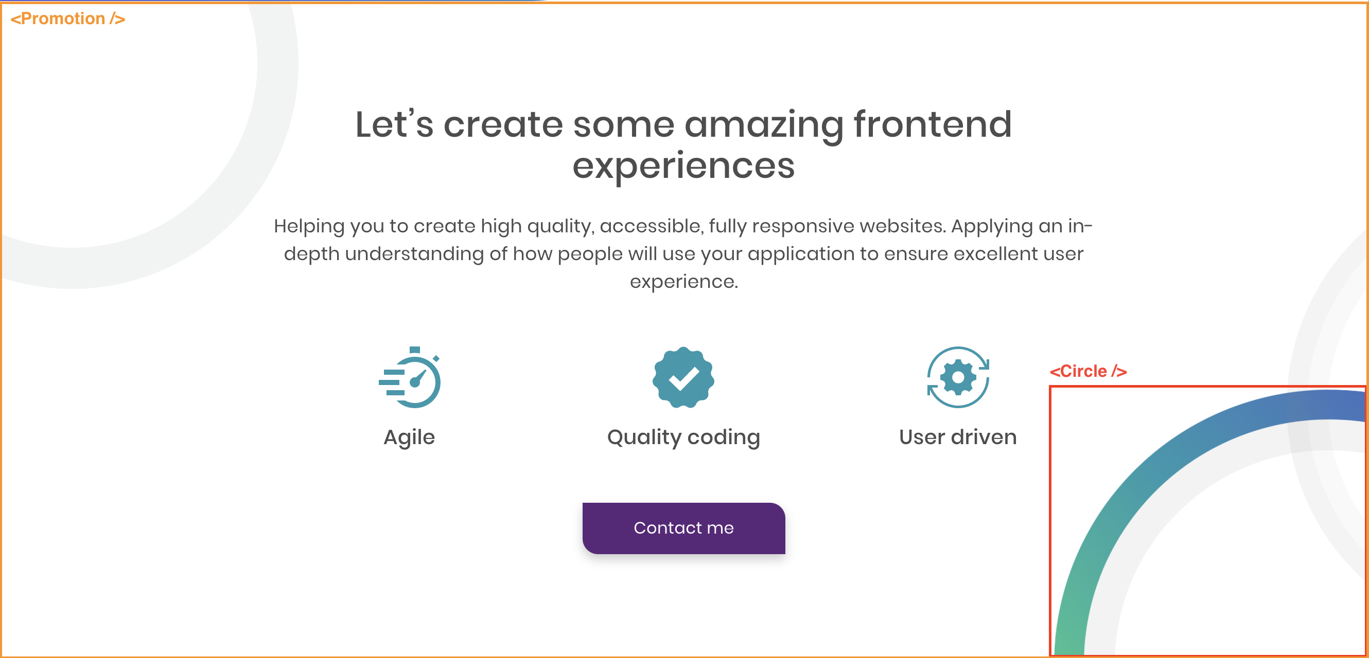 Promotion section with circle component area highlighted